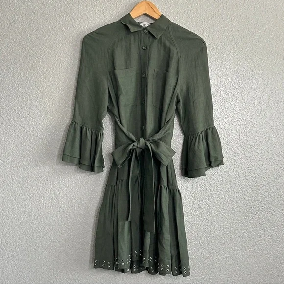 Derek Lam 10 Crosby Olive Green Grommet Hem Mini Dress sz 4 - Picture 5 of 14